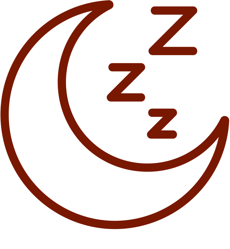 Crescent moon with sleep zzz symbols.