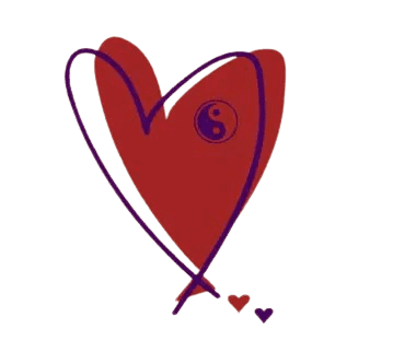 Heart with yin-yang symbol on black background.
