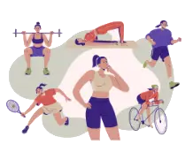 Central woman with others doing various workouts