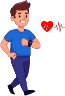 Cartoon man jogging with heart-rate icon