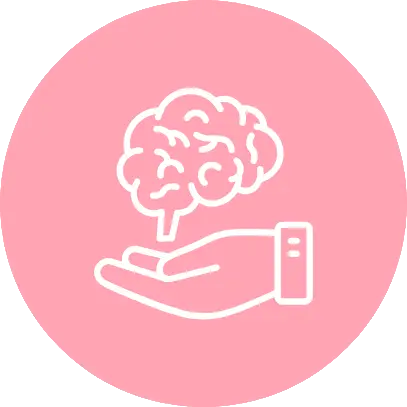 Hand holding brain icon on pink circle