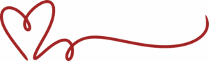 Red hand-drawn heart with trailing swirl