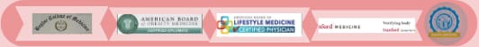 Row of certification badges on pink banner