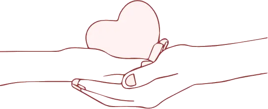 Hands cradling glowing pink heart