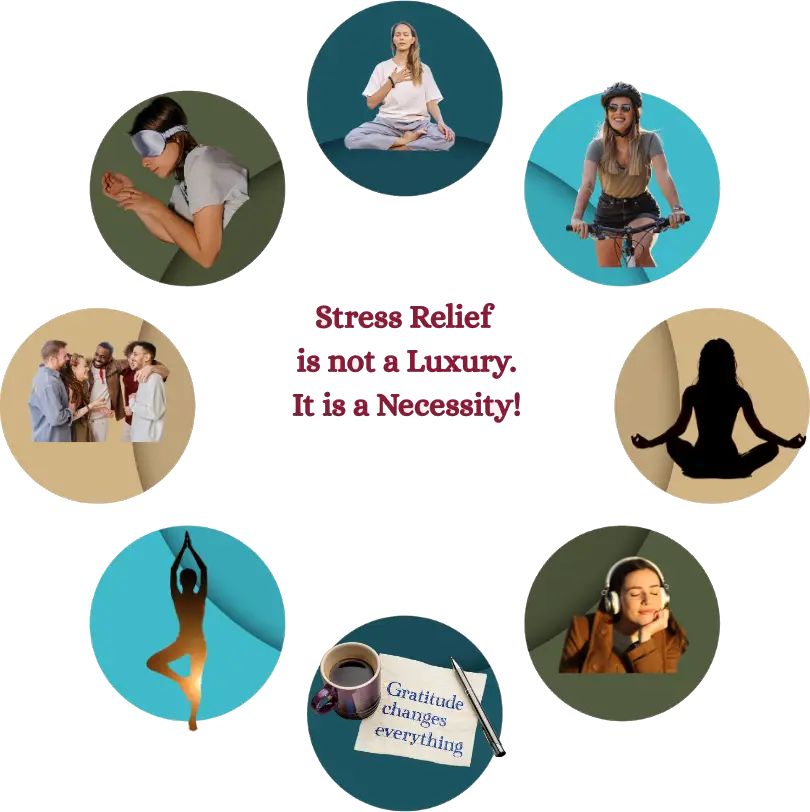 Stress relief collage of relaxation activities