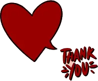 Stylized red heart and thank you text