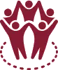 Maroon abstract community logo with three people