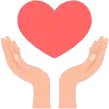 Hands cupping a red heart symbol