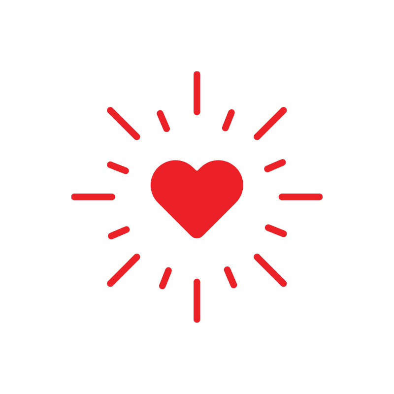 Glowing red heart with radiating rays
